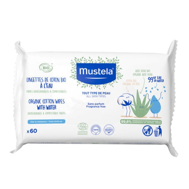 Organic Cotton Wipes with Water x 60 Pulls
