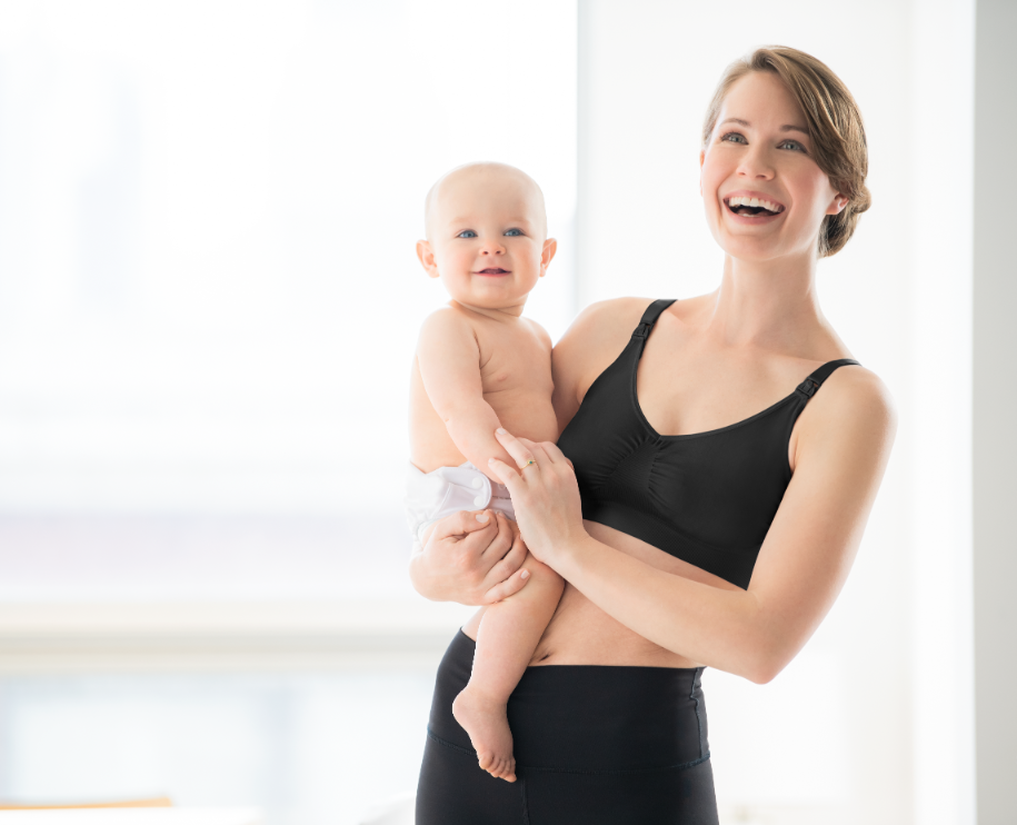 Medela Maternity and Nursing Comfort Bra, Non Wire and Seamless Nursing Bra  for Breastfeeding Moms, Size Large Black 